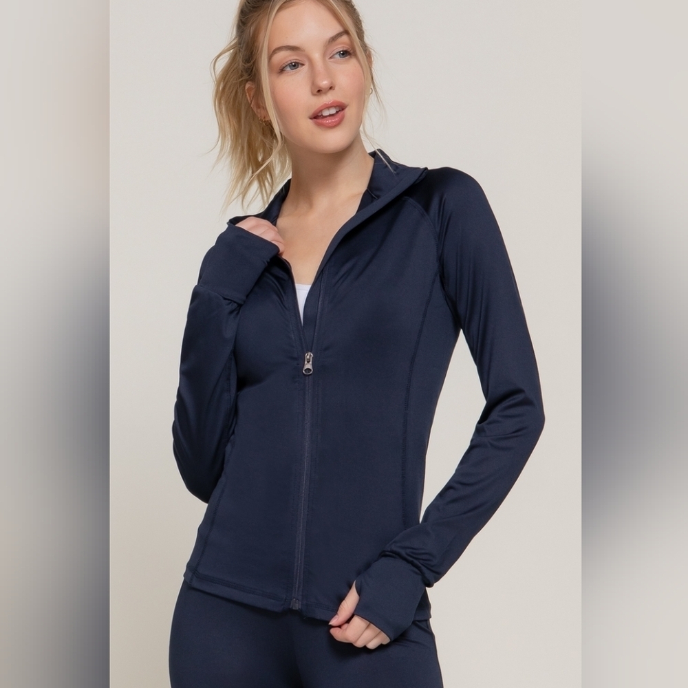 Dark Navy Zip-Up Slim Fit Yoga Jacket Women's Size S-L